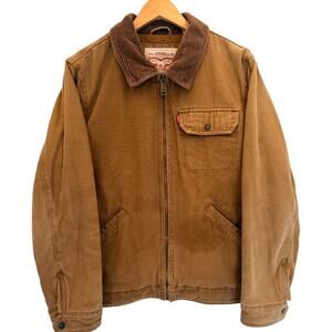 Levis Canvas Work Jacket Mens Medium Brown Full Zip Utility Chore Coat